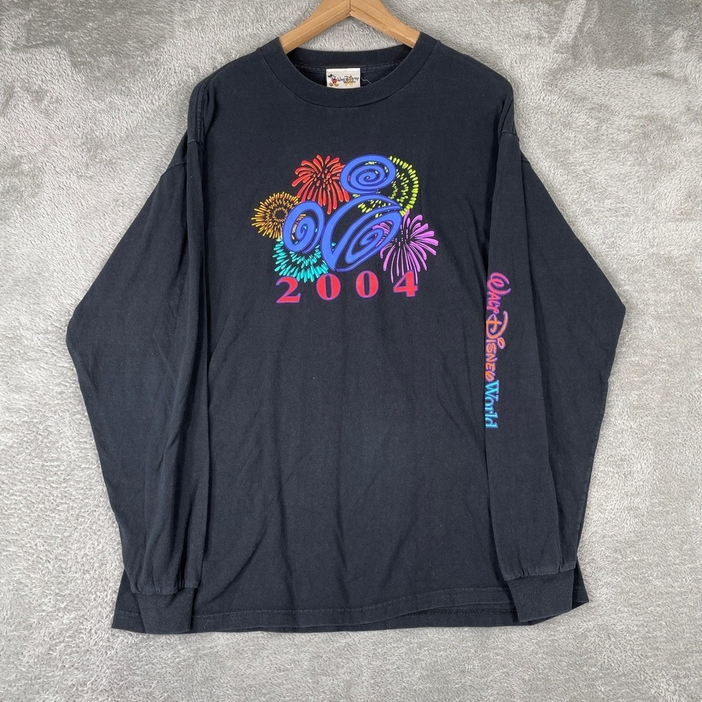 Walt Disney World Shirt Mens Large Black 2004 Fireworks Mickey Mouse Y2K Vintage